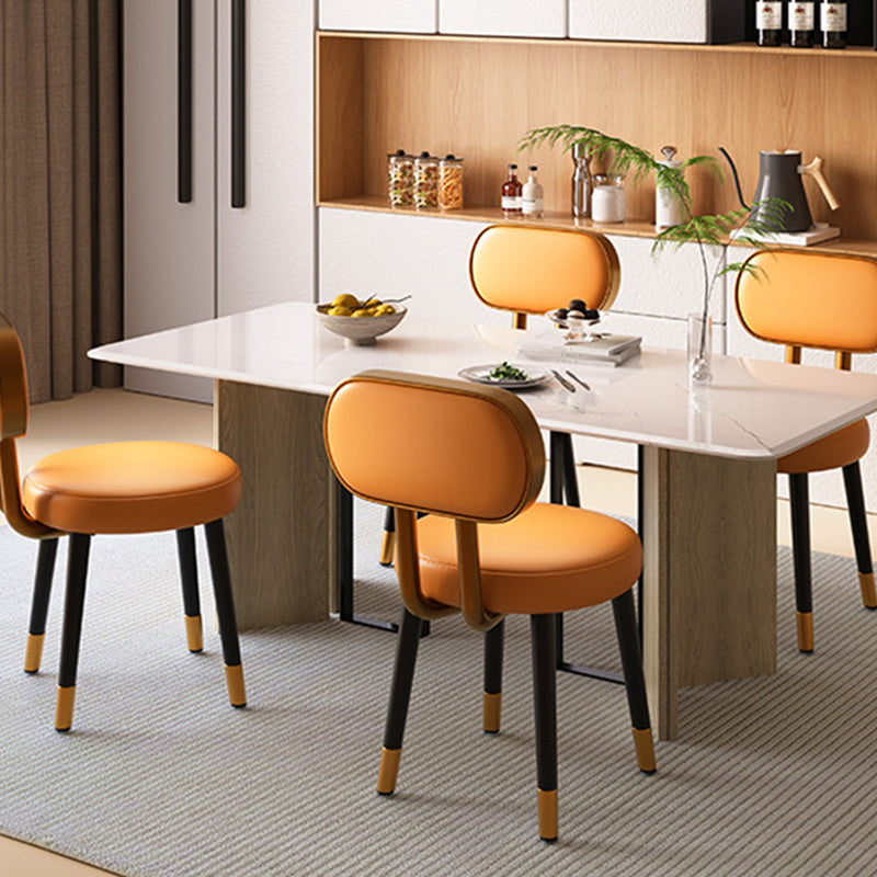 Contemporary Nordic Round Rectangular Carbon Steel Faux Nappa Leather Dining Chair Backrest For Dining Room