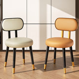 Contemporary Nordic Round Rectangular Carbon Steel Faux Nappa Leather Dining Chair Backrest For Dining Room