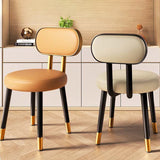 Contemporary Nordic Round Rectangular Carbon Steel Faux Nappa Leather Dining Chair Backrest For Dining Room