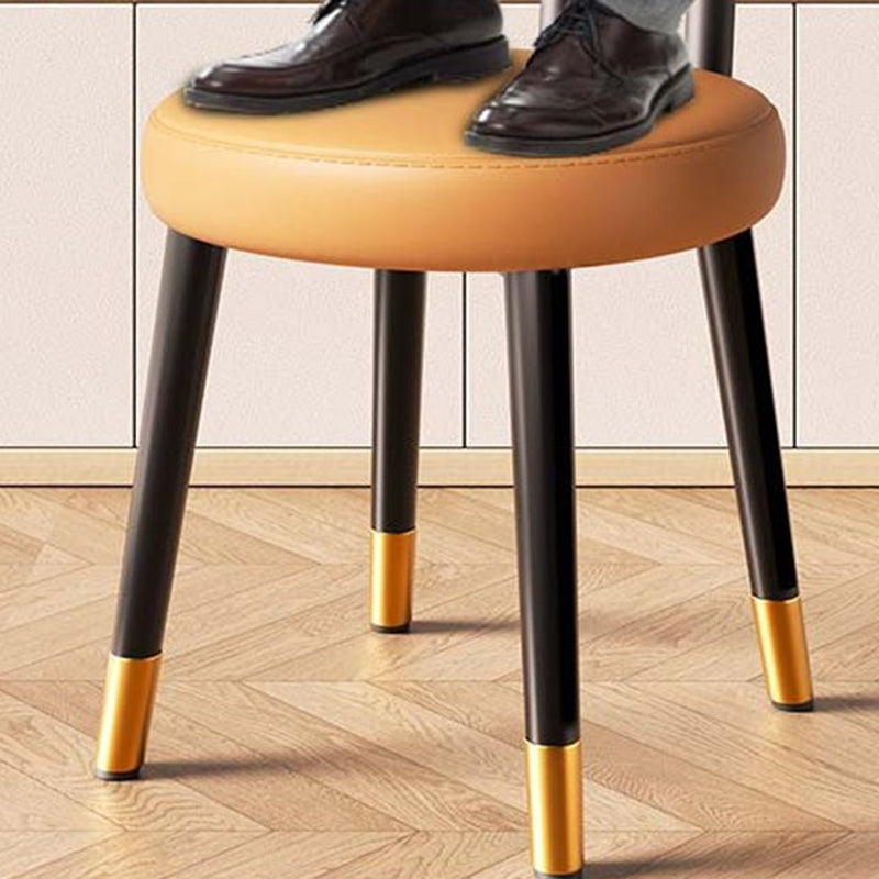 Contemporary Nordic Round Rectangular Carbon Steel Faux Nappa Leather Dining Chair Backrest For Dining Room
