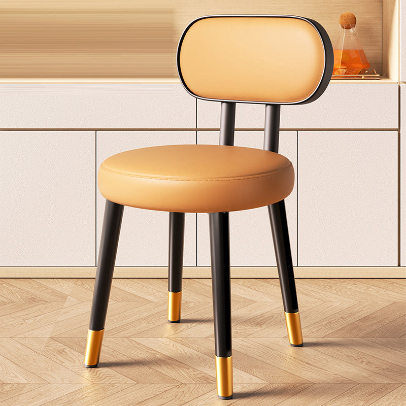Contemporary Nordic Round Rectangular Carbon Steel Faux Nappa Leather Dining Chair Backrest For Dining Room