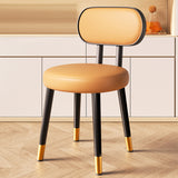 Contemporary Nordic Round Rectangular Carbon Steel Faux Nappa Leather Dining Chair Backrest For Dining Room