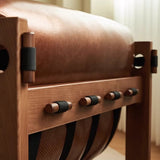 Classic Vintage Leather-Accent Chair with Wood Frame, Rectangular Backrest and Armrests for Living Room