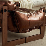 Classic Vintage Leather-Accent Chair with Wood Frame, Rectangular Backrest and Armrests for Living Room