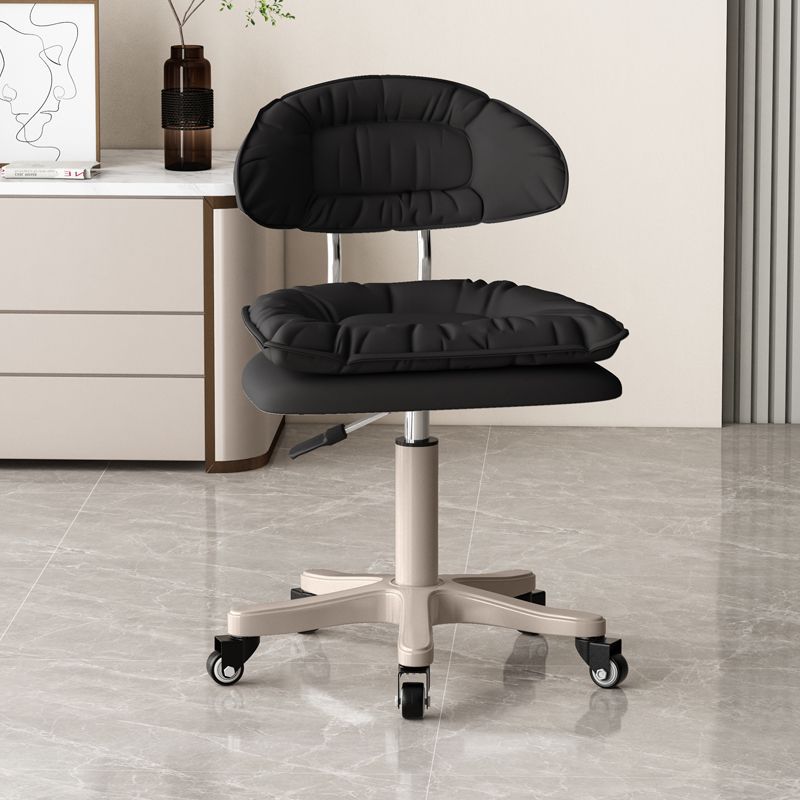 Modern Minimalist Movable Swivel Liftable Desk Chair with PU Leather Backrest – Metal & Nylon Cosmetic Chair for Home Office