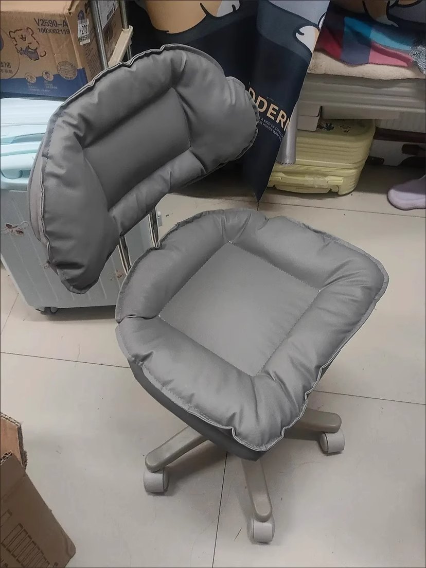 Modern Minimalist Movable Swivel Liftable Desk Chair with PU Leather Backrest – Metal & Nylon Cosmetic Chair for Home Office
