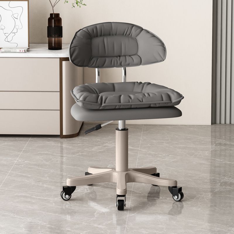 Modern Minimalist Movable Swivel Liftable Desk Chair with PU Leather Backrest – Metal & Nylon Cosmetic Chair for Home Office