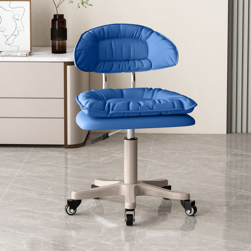 Modern Minimalist Movable Swivel Liftable Desk Chair with PU Leather Backrest – Metal & Nylon Cosmetic Chair for Home Office