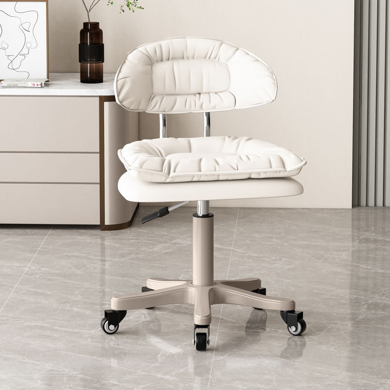 Modern Minimalist Movable Swivel Liftable Desk Chair with PU Leather Backrest – Metal & Nylon Cosmetic Chair for Home Office