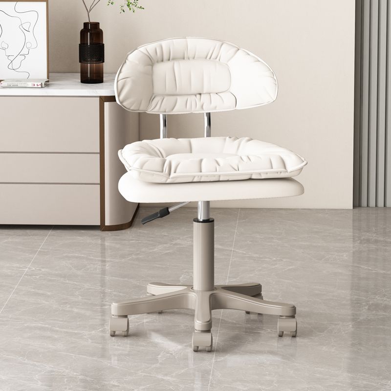 Modern Minimalist Movable Swivel Liftable Desk Chair with PU Leather Backrest – Metal & Nylon Cosmetic Chair for Home Office