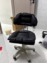 Modern Minimalist Movable Swivel Liftable Desk Chair with PU Leather Backrest – Metal & Nylon Cosmetic Chair for Home Office