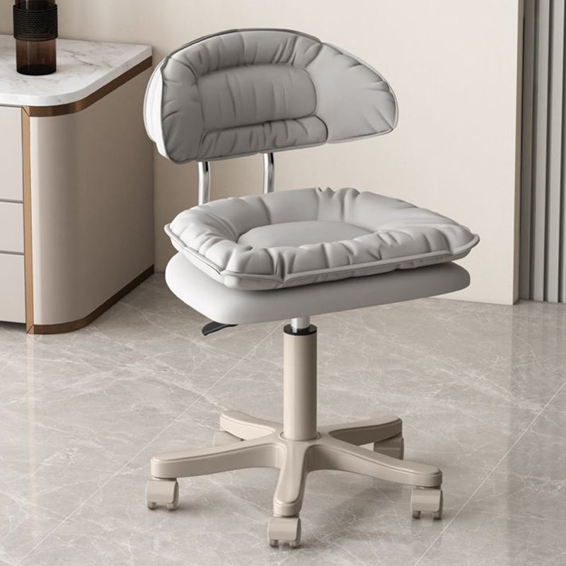 Modern Minimalist Movable Swivel Liftable Desk Chair with PU Leather Backrest – Metal & Nylon Cosmetic Chair for Home Office