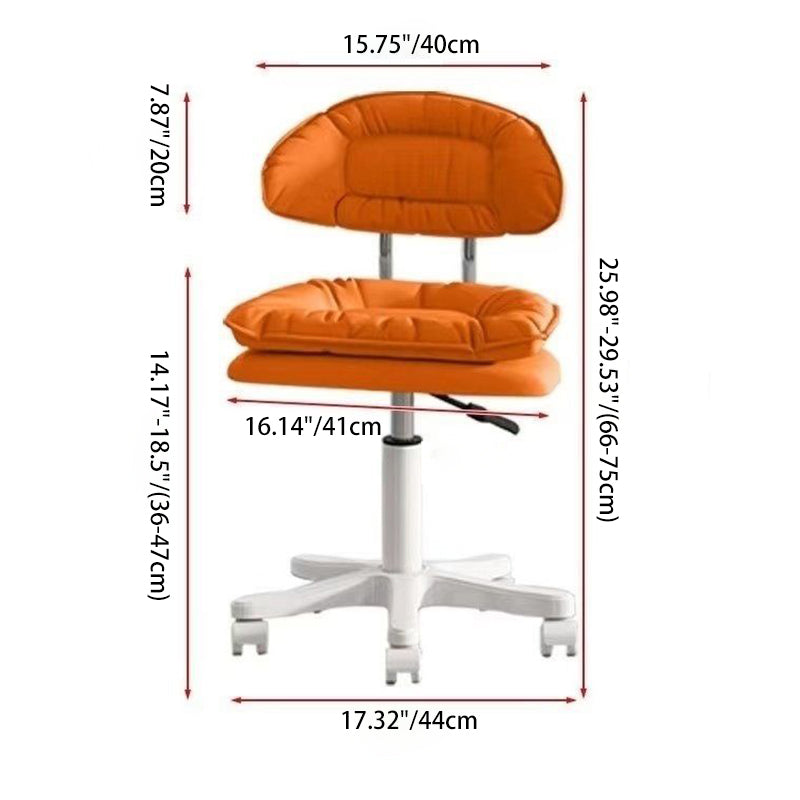 Modern Minimalist Movable Swivel Liftable Desk Chair with PU Leather Backrest – Metal & Nylon Cosmetic Chair for Home Office