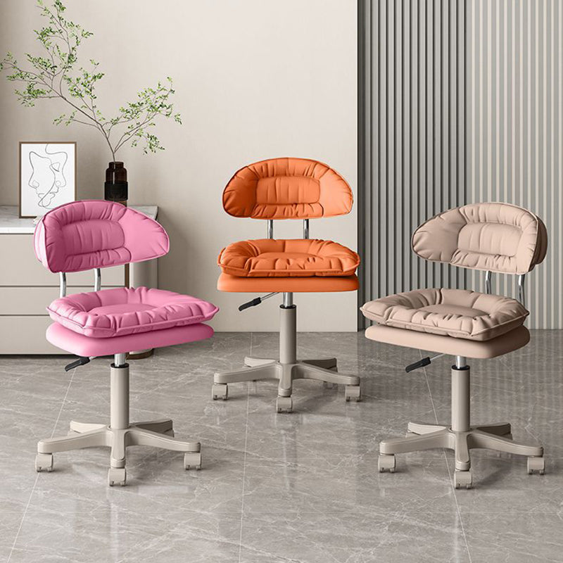 Modern Minimalist Movable Swivel Liftable Desk Chair with PU Leather Backrest – Metal & Nylon Cosmetic Chair for Home Office