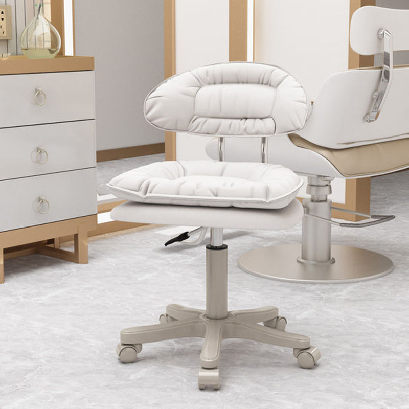 Modern Minimalist Movable Swivel Liftable Desk Chair with PU Leather Backrest – Metal & Nylon Cosmetic Chair for Home Office