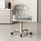 Modern Minimalist Movable Swivel Liftable Desk Chair with PU Leather Backrest – Metal & Nylon Cosmetic Chair for Home Office