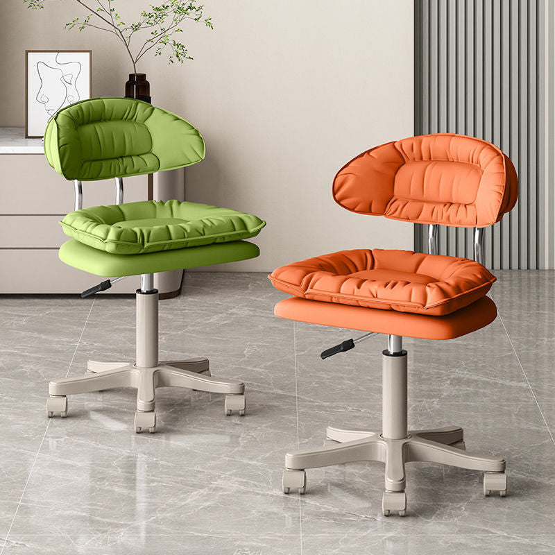 Modern Minimalist Movable Swivel Liftable Desk Chair with PU Leather Backrest – Metal & Nylon Cosmetic Chair for Home Office
