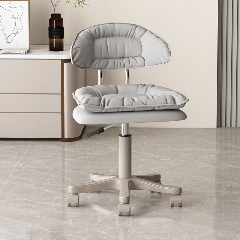 Modern Minimalist Movable Swivel Liftable Desk Chair with PU Leather Backrest – Metal & Nylon Cosmetic Chair for Home Office