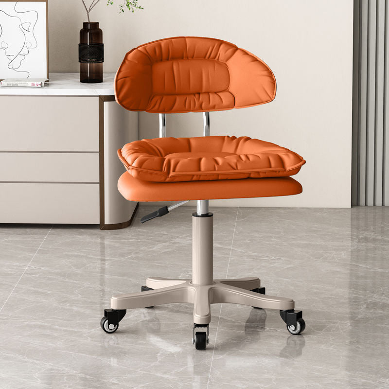 Modern Minimalist Movable Swivel Liftable Desk Chair with PU Leather Backrest – Metal & Nylon Cosmetic Chair for Home Office