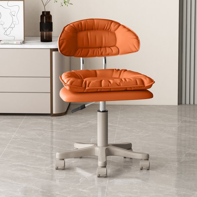 Modern Minimalist Movable Swivel Liftable Desk Chair with PU Leather Backrest – Metal & Nylon Cosmetic Chair for Home Office