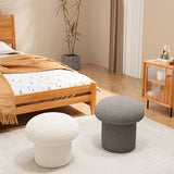 Scandinavian Contemporary Mushroom-Style Vanity Stool — Round Wood Cylinder with Lambswool, Bedroom Accent