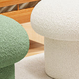 Scandinavian Contemporary Mushroom-Style Vanity Stool — Round Wood Cylinder with Lambswool, Bedroom Accent