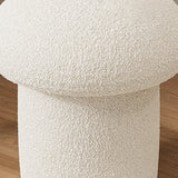 Scandinavian Contemporary Mushroom-Style Vanity Stool — Round Wood Cylinder with Lambswool, Bedroom Accent