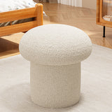 Scandinavian Contemporary Mushroom-Style Vanity Stool — Round Wood Cylinder with Lambswool, Bedroom Accent