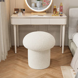 Scandinavian Contemporary Mushroom-Style Vanity Stool — Round Wood Cylinder with Lambswool, Bedroom Accent