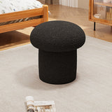 Scandinavian Contemporary Mushroom-Style Vanity Stool — Round Wood Cylinder with Lambswool, Bedroom Accent