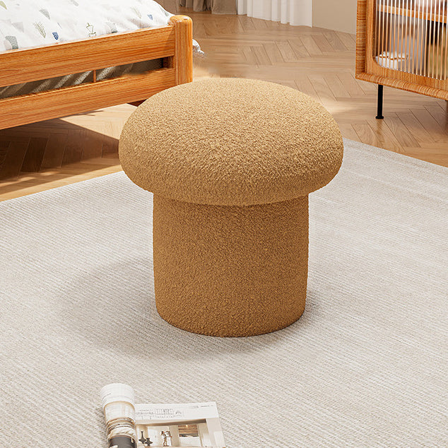 Scandinavian Contemporary Mushroom-Style Vanity Stool — Round Wood Cylinder with Lambswool, Bedroom Accent