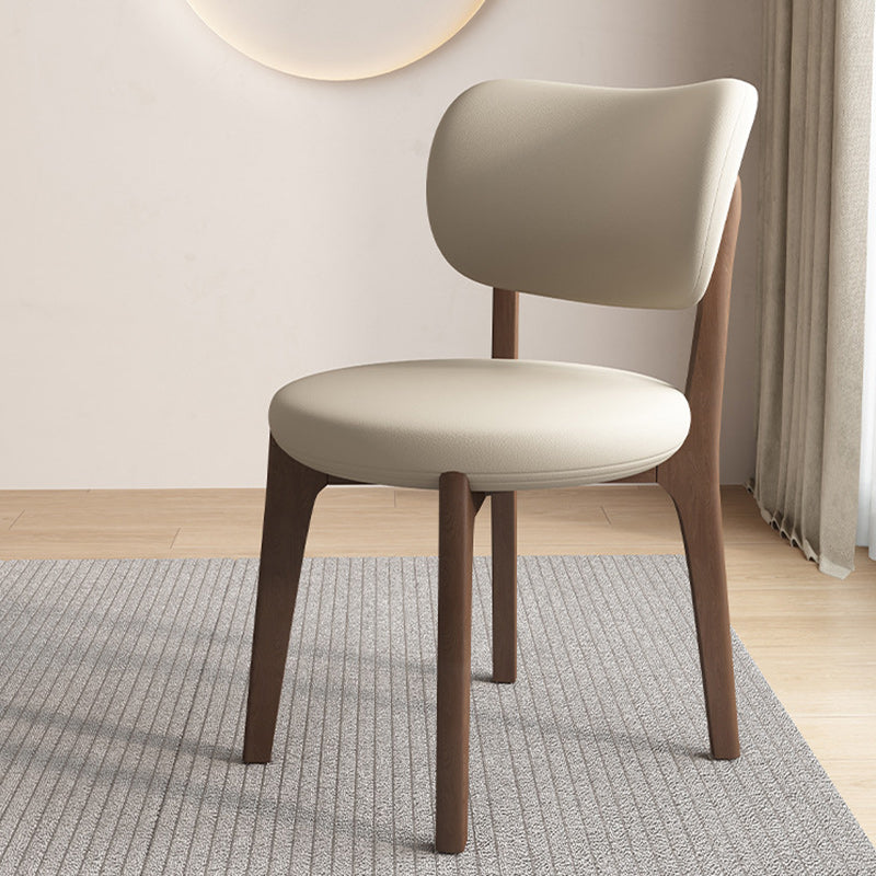 Contemporary Scandinavian Oak Dining Chair with Faux Leather Upholstery and Round-Curved Backrest – Ideal for Dining Rooms