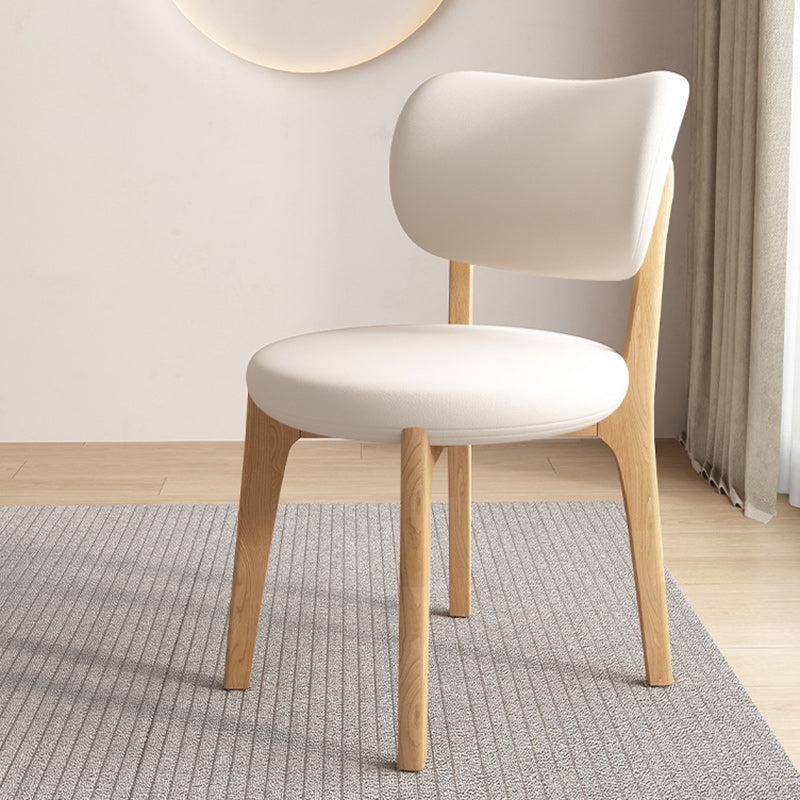 Contemporary Scandinavian Oak Dining Chair with Faux Leather Upholstery and Round-Curved Backrest – Ideal for Dining Rooms