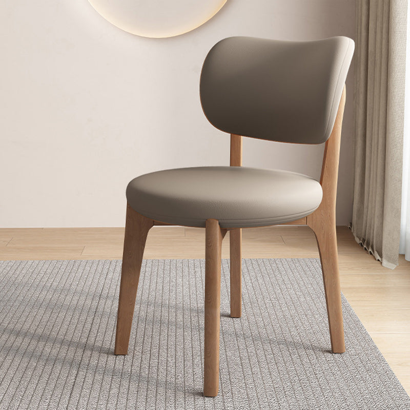 Contemporary Scandinavian Oak Dining Chair with Faux Leather Upholstery and Round-Curved Backrest – Ideal for Dining Rooms