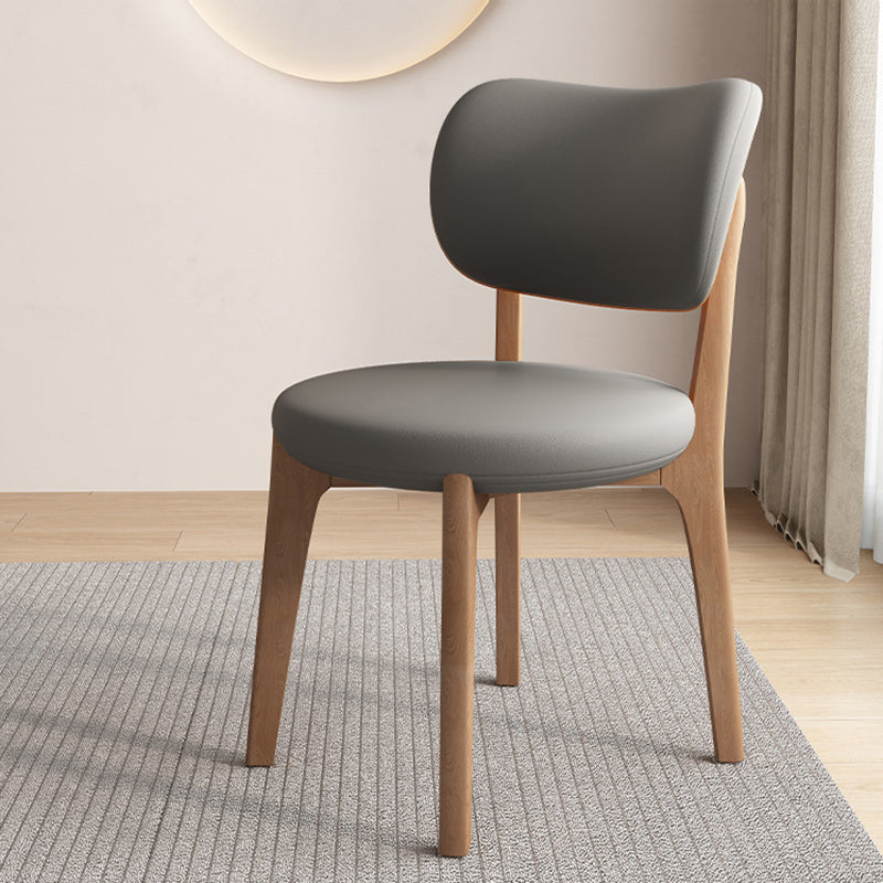 Contemporary Scandinavian Oak Dining Chair with Faux Leather Upholstery and Round-Curved Backrest – Ideal for Dining Rooms