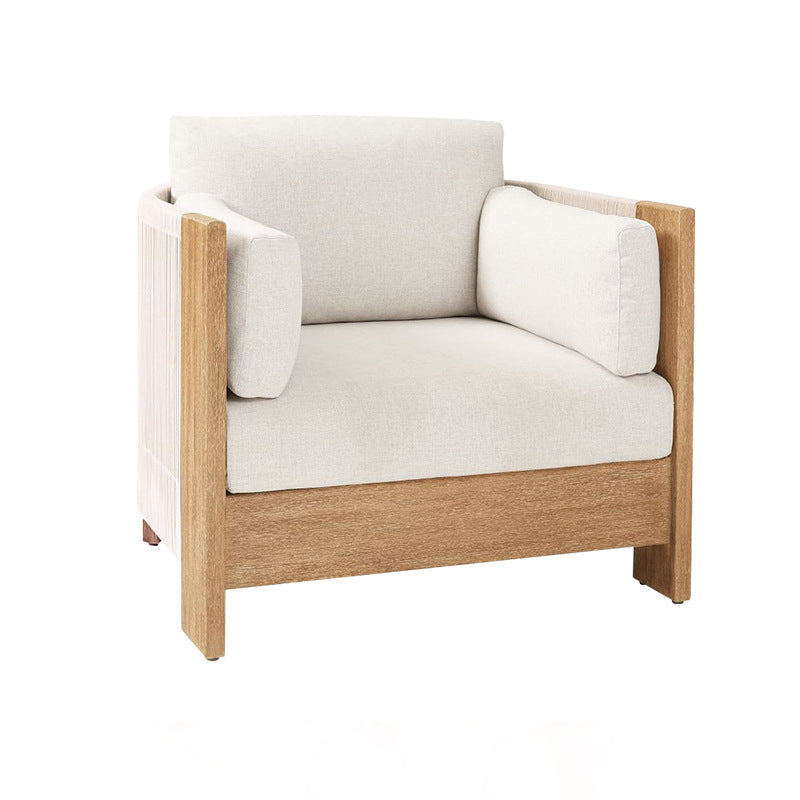 Modern Luxury Square Solid Wood Outdoor Sofa with Sponge Rope Cushions, Backrest and Armrests