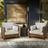 Modern Luxury Square Solid Wood Outdoor Sofa with Sponge Rope Cushions, Backrest and Armrests