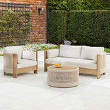 Modern Luxury Square Solid Wood Outdoor Sofa with Sponge Rope Cushions, Backrest and Armrests