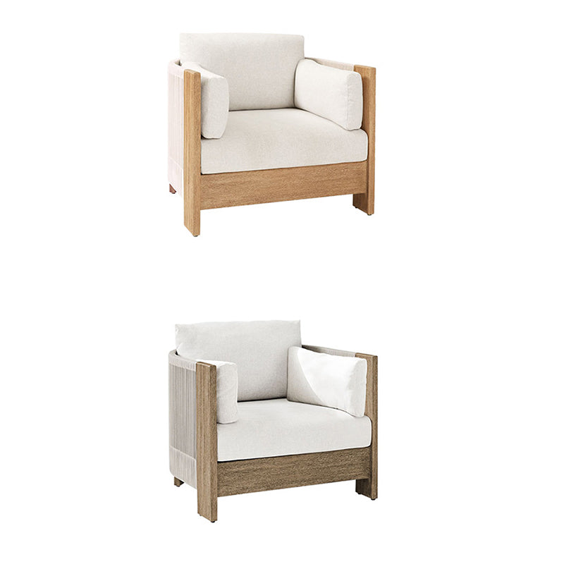 Modern Luxury Square Solid Wood Outdoor Sofa with Sponge Rope Cushions, Backrest and Armrests