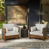 Modern Luxury Square Solid Wood Outdoor Sofa with Sponge Rope Cushions, Backrest and Armrests