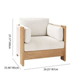 Modern Luxury Square Solid Wood Outdoor Sofa with Sponge Rope Cushions, Backrest and Armrests