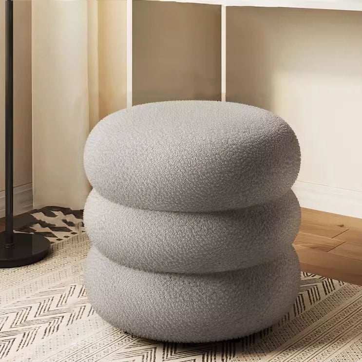 Modern Minimalist Cylinder-Frame Vanity Stool in Solid Wood with Lambswool Cushion — Perfect for the Bedroom