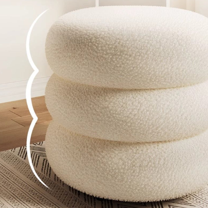Modern Minimalist Cylinder-Frame Vanity Stool in Solid Wood with Lambswool Cushion — Perfect for the Bedroom
