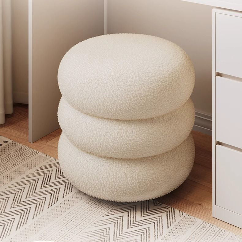 Modern Minimalist Cylinder-Frame Vanity Stool in Solid Wood with Lambswool Cushion — Perfect for the Bedroom