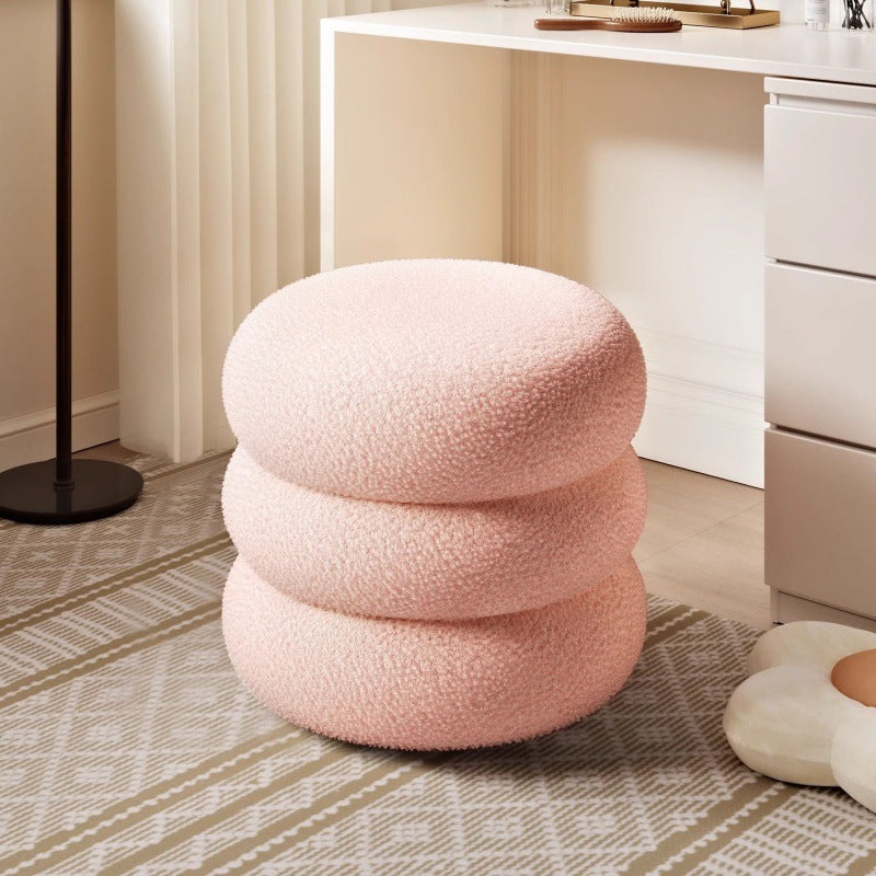 Modern Minimalist Cylinder-Frame Vanity Stool in Solid Wood with Lambswool Cushion — Perfect for the Bedroom