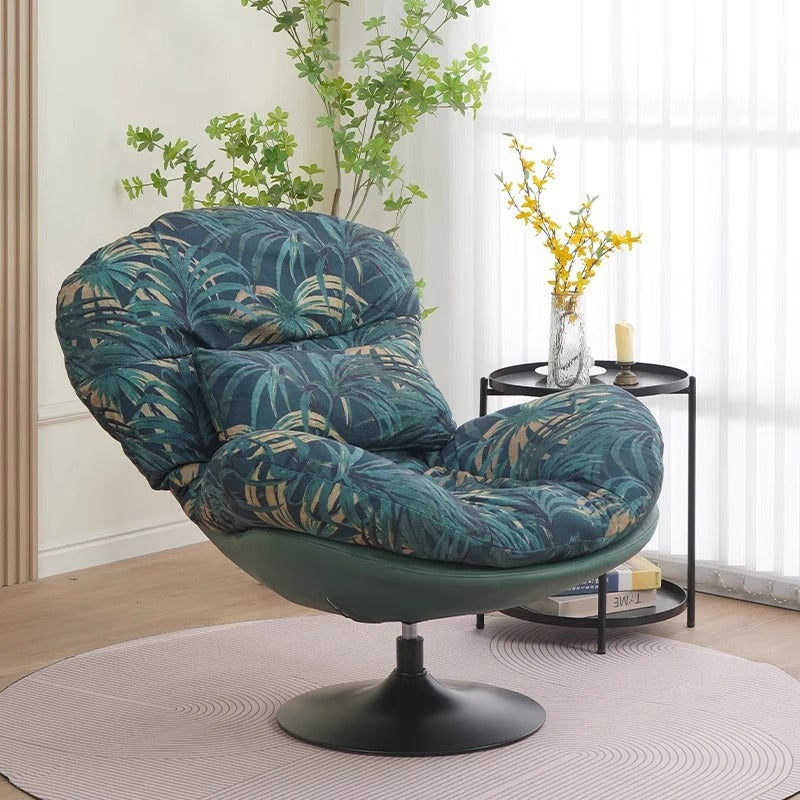 Nordic Contemporary Armless Swivel Sofa with Circular Arc Carbon Steel Frame, Velvet-Cotton Upholstery and Pearly Plastic Accents – Living Room