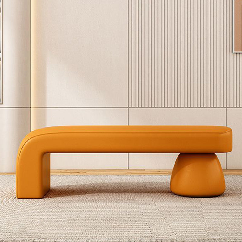 Luxurious Contemporary Wood-Strip PU Leather Cushioned Bench – Armless, Backless Living Room Accent