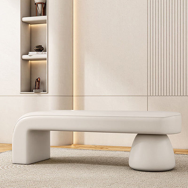 Luxurious Contemporary Wood-Strip PU Leather Cushioned Bench – Armless, Backless Living Room Accent