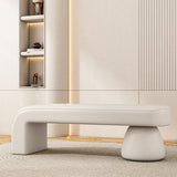Luxurious Contemporary Wood-Strip PU Leather Cushioned Bench – Armless, Backless Living Room Accent