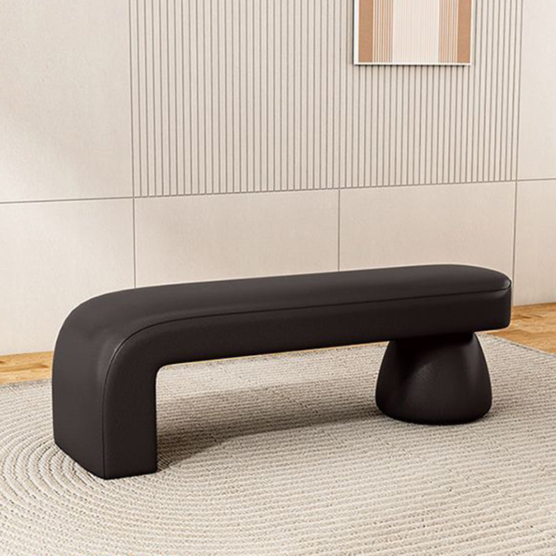 Luxurious Contemporary Wood-Strip PU Leather Cushioned Bench – Armless, Backless Living Room Accent